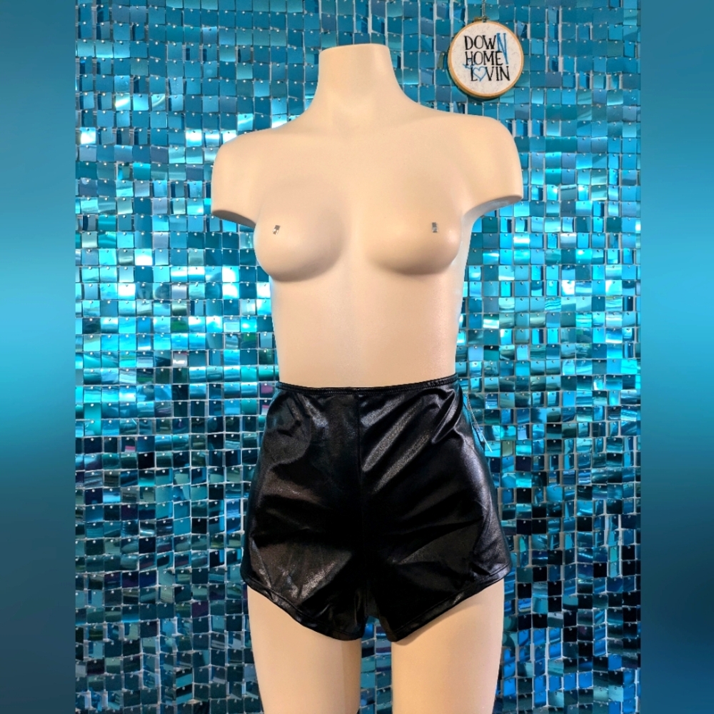 Black Faux Leather High-Waisted Short Shorts